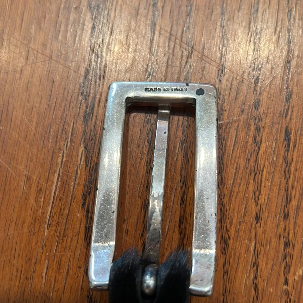 Kenneth Cole Vintage  Black Leather And Calf Hair Skinny Belt W/ Silver Buckle L